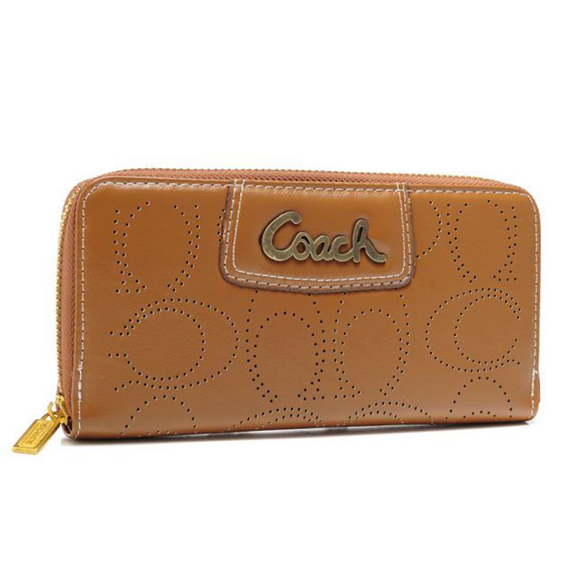 Coach Perforated Logo Large Camel Wallets AXR